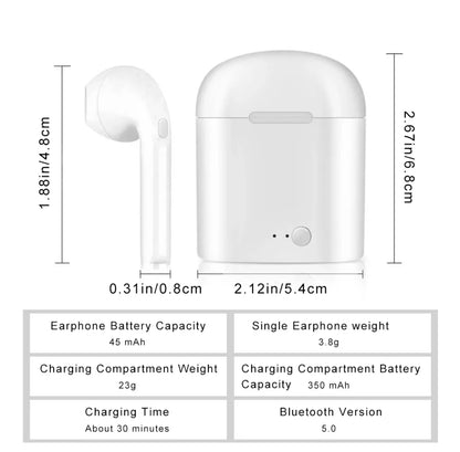 I7TWS Wireless Binaural Bluetooth 5.0 Earphones – Stereo Sound, Scrub In-Ear Design, Portable Sports Earplugs